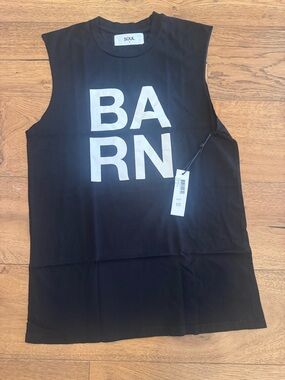 soulcycle black sleeveless tank w/ white BARN logo (Bridgehampton), NWT, small